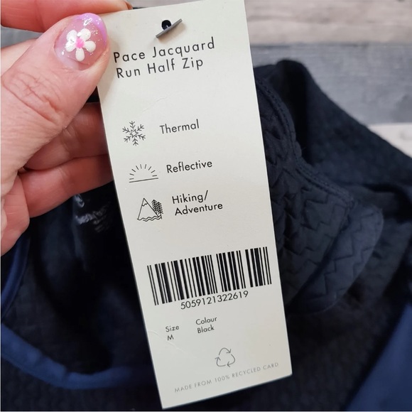 Sweaty Betty Womens Black Pace Jacquard Run Half Zip Top Medium UK 12 BNWT - Picture 11 of 14